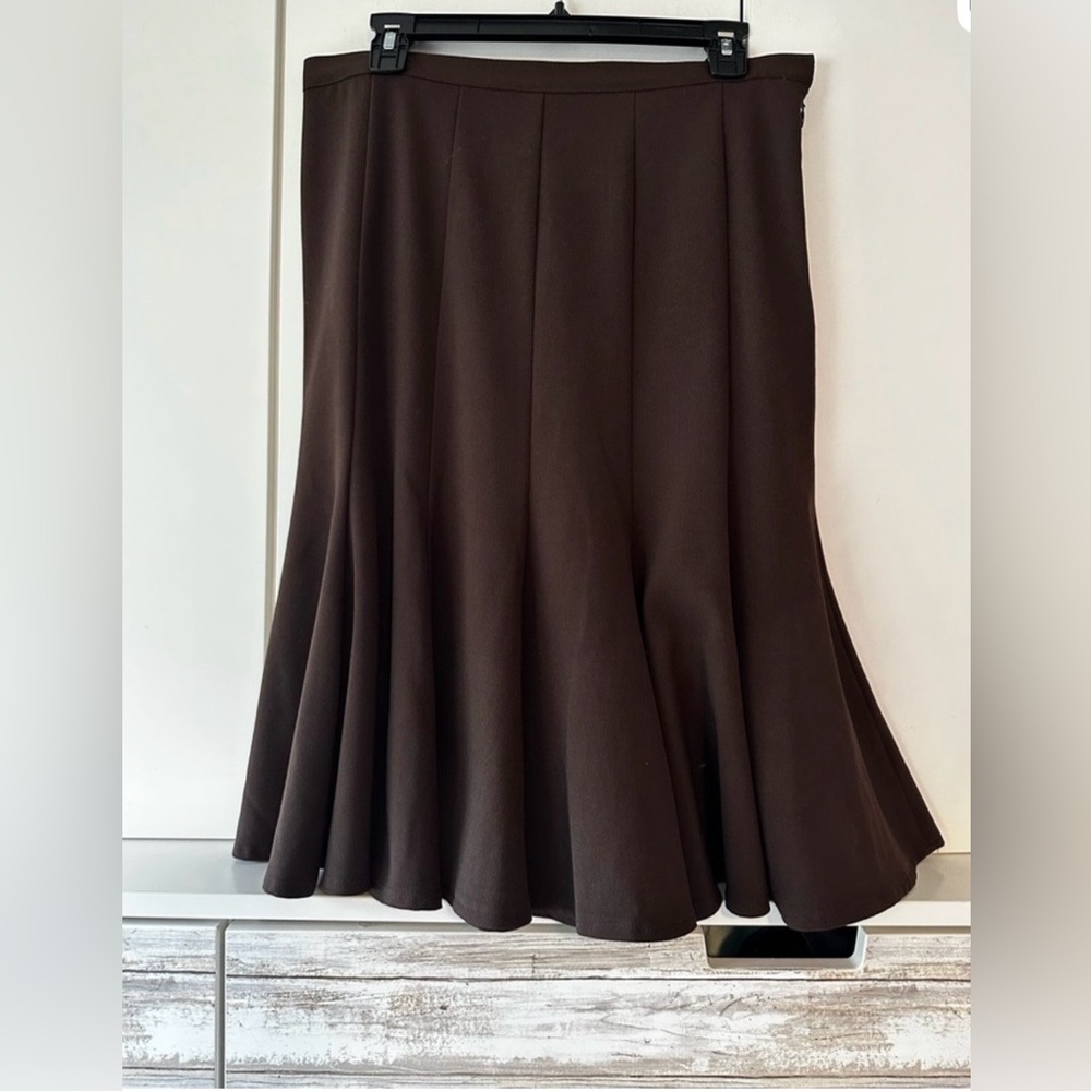 🤎 Tribella Brown Flared Midi Skirt Size 8 Made in Canada